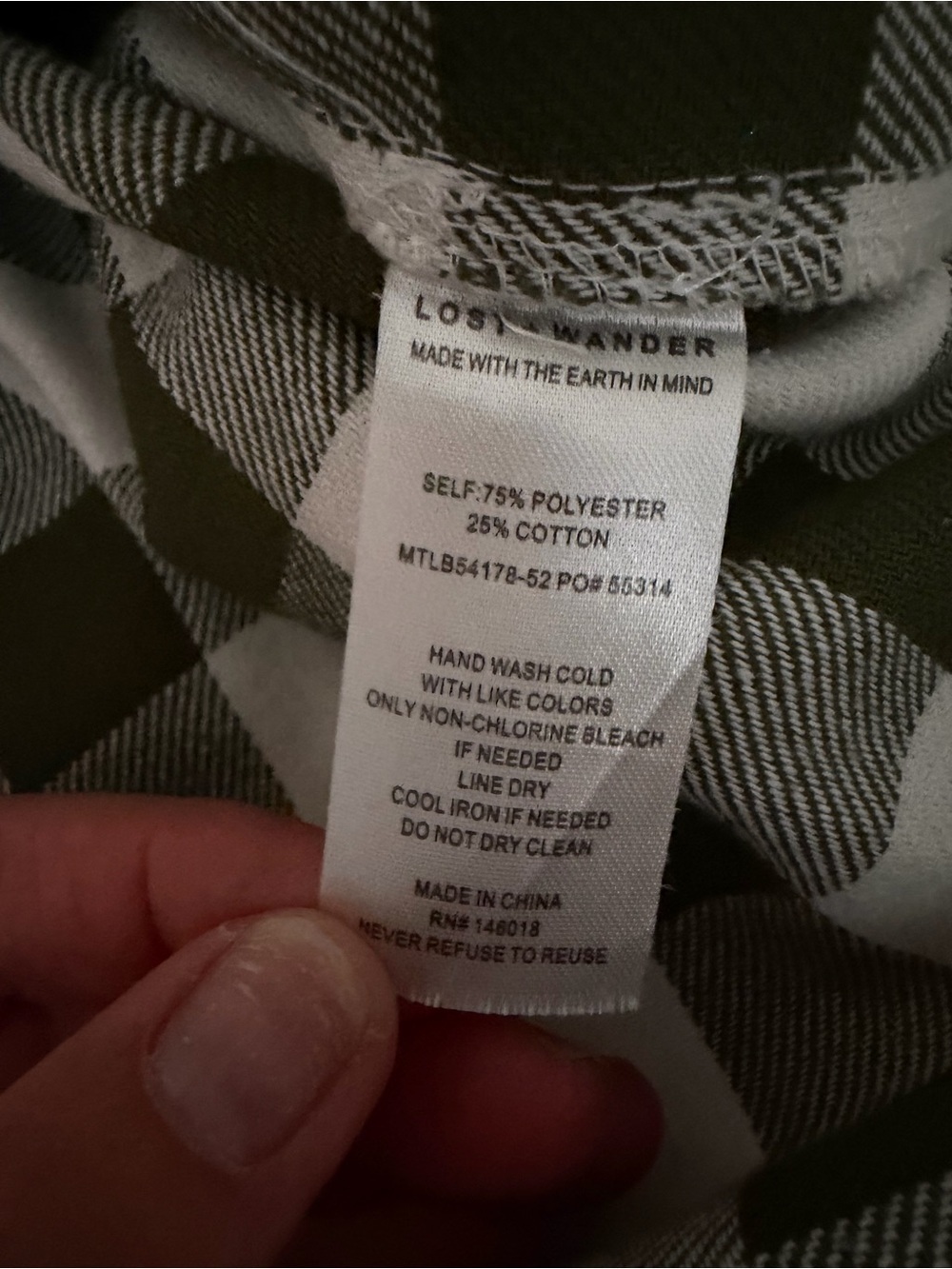 Lost + Wander Button-Front Green & White Buffalo Plaid Flannel Shirt Small - Picture 5 of 5
